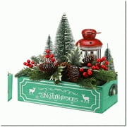 Frosty Evergreen Farmhouse Delight - Rustic Wood Storage Bins & Decorative Xmas Centerpiece. Perfect for North Pole Home Decor, Tiered Tray Decorations, Dining Table Place Decor. Ideal Farmhouse Gift!