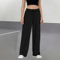thumbnail image 2 of DHFJKG Winter Casual Wide Leg Sweatpants For Women Pleated Solid Color Loose Fit Elastic Waist Floor-Length Pants With Pockets Classic Trousers, 2 of 5
