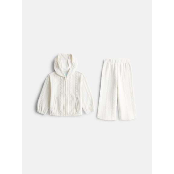 Wonder Nation Toddler Girls Embossed Full Zip Hoodie and Wide Leg Pants Set, Sizes 12M-5T
