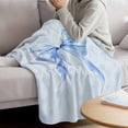 thumbnail image 3 of Cute Bow Blanket Soft Cozy Warm Throw Blanket for Couch, Plush Fuzzy Flannel Fleece Blankets for Sofa, Blue Bowknot Minimalist Solid Color Bed Blankets Lightweight Gifts for Women, 50"x60", 3 of 9
