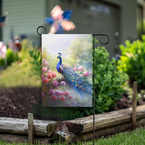 Peacock Flowers Trees Garden Flag Double Sided Outdoor Banners for Courtyard Outdoor Lawn Farmhouse Holiday Decorations