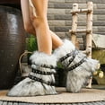 thumbnail image 4 of Rokment Womens Fuzzy Faux-Fur Mid Calf Winter Snow Boots with No Heel Fashion Punk Buckles Strappy Furry Plush Short Dress Booties Light Gray Size 6.5, 4 of 7