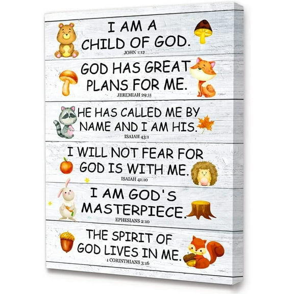 Aaheei Bible Verses Canvas for Kids, I Am Child Of God Scripture Wall Art, Christian Religious Wall Decor, Ready to Hang for Nursery/Classroom/Bedroom
