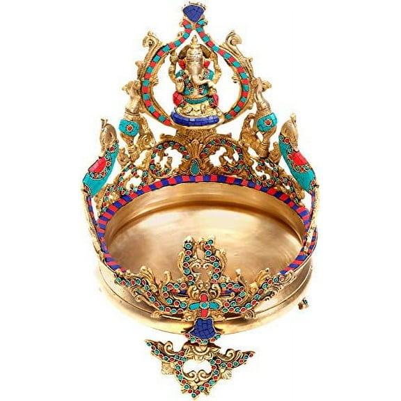 Exotic India Lord Ganesha Urli with Peacocks and Elephants