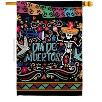 Angeleno Heritage H137071-BO 28 x 40 in. Colorful Dia de Muertos House Flag with Fall Day of Dead Double-Sided Decorative Vertical Flags Decoration Banner Garden Yard Gift