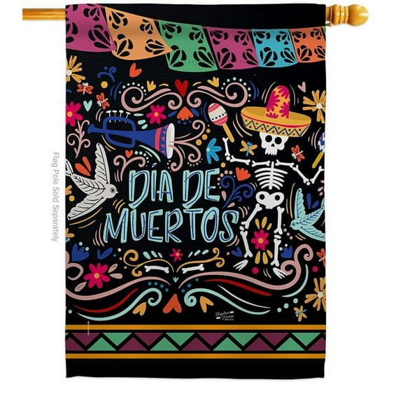 Angeleno Heritage H137071-BO 28 x 40 in. Colorful Dia de Muertos House Flag with Fall Day of Dead Double-Sided Decorative Vertical Flags Decoration Banner Garden Yard Gift