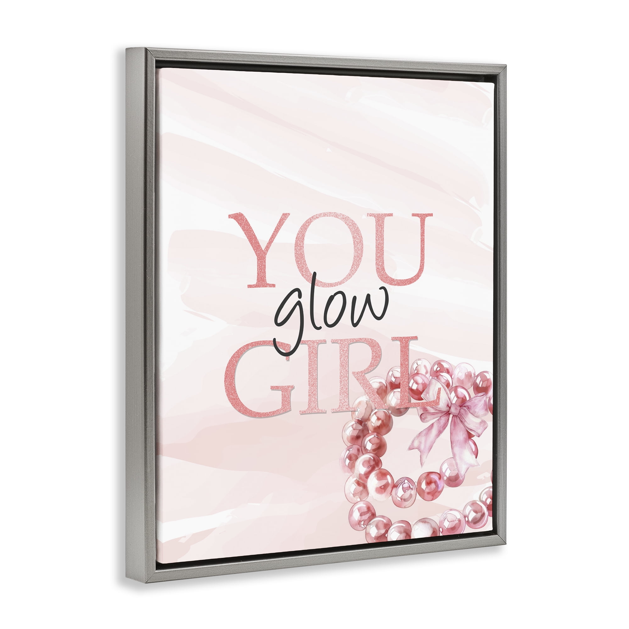 You Glow Girl Feminine Gray Framed Floater Canvas Wall Art, design by Kim Allen