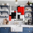 thumbnail image 2 of Black Red Geometric Kitchen Curtains 63 Inch Length, Red White Abstract Art Modern Grommet Top Bedroom Living Room Curtains, Light Filtering Cafe Curtain Drapes 2 Panels Set 84''x63'', 2 of 9