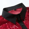 thumbnail image 5 of IYTR Men's Shiny Sequin Mesh Long Sleeve Shirts Casual Fashion Stretch Button Down Lapel Beach Shirt (Red,M), 5 of 8