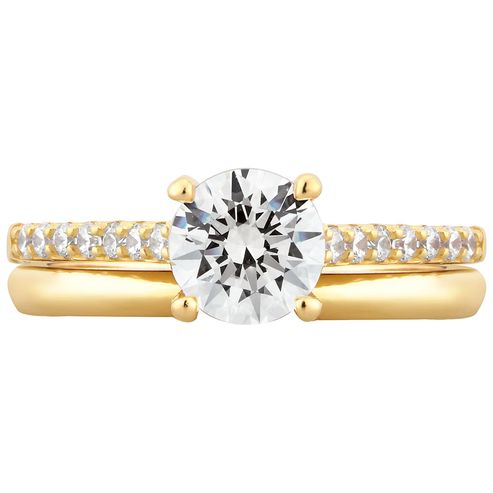Arista 1.88 ct Round Swarovski Diamond Solitaire Women's Bridal Set in Yellow plated Sterling Silver