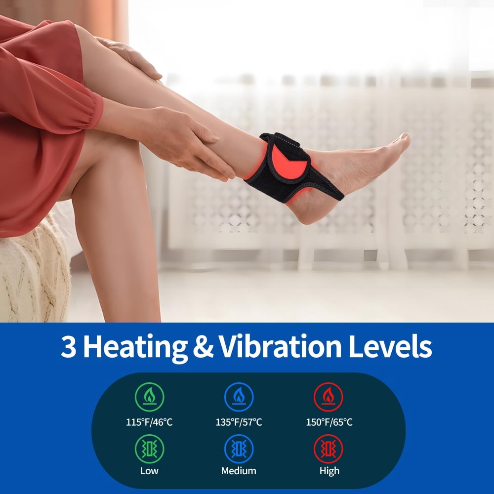 Red Light Foot & Ankle Massager with Heating & Vibration - 660/850nm Cordless Foot Steamer with Support Wrap Pad - Thermal Comfort for Feet - 1PCS (Black)