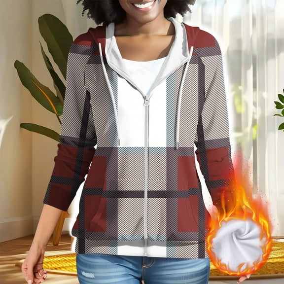 tarylea Hoodies for Women Fleece Lined Full Zipper Jackets Drawstring Color Blocked Sweatshirts with Pockets Casual Warm Comfy Tops