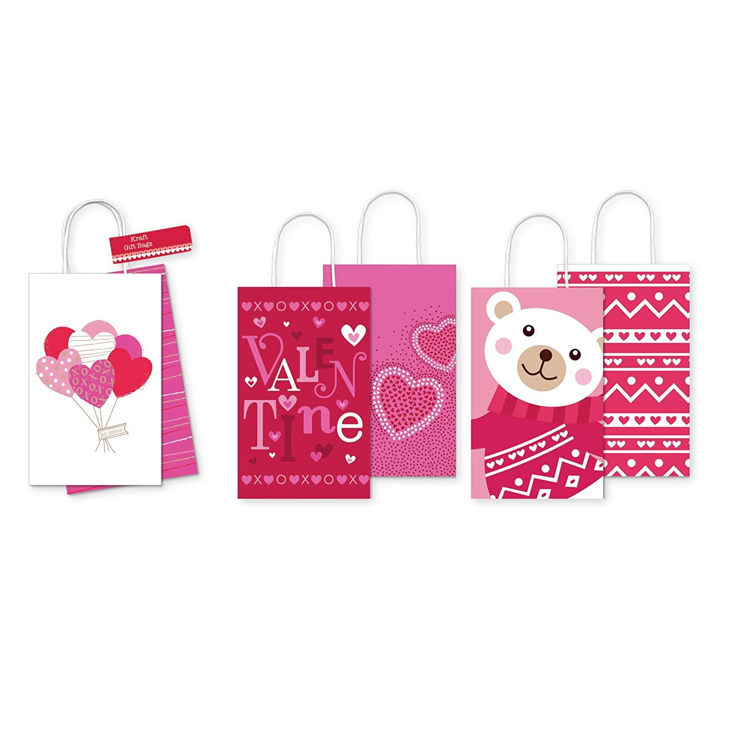 Pack of 6 Small Kraft Valentine's Gift Bags Perfect Size for Cute