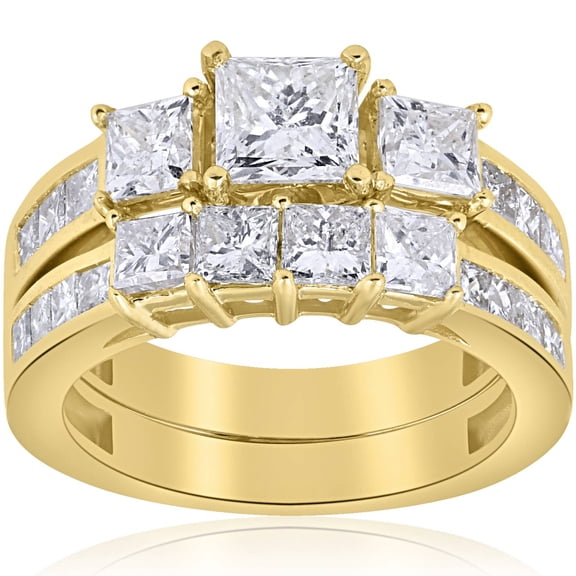 Pompeii 3 1/2ct Side Stone Diamond Ring Set 14K Yellow Gold (H,I1)