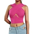 thumbnail image 2 of Qiylii Women's Criss Cross Tank Tops, Sleeveless Cutout Crop Tops Solid Color, 2 of 9