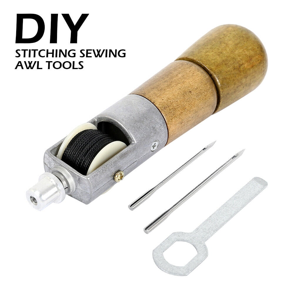 AMERTEER Leather and Fabric Sewing Awl Leather Craft Automatic Lock Stitching Sewing Awl Quick Stitch Repair Tool Kit with 2 Needles