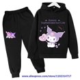 thumbnail image 3 of Hello Kitty Casual divertido chándal niños Kuromi Sudadera con capucha conjunto niños sudaderas con capucha pantalones largos 2 piezas conjuntos niños suéter ropa, 3 of 5