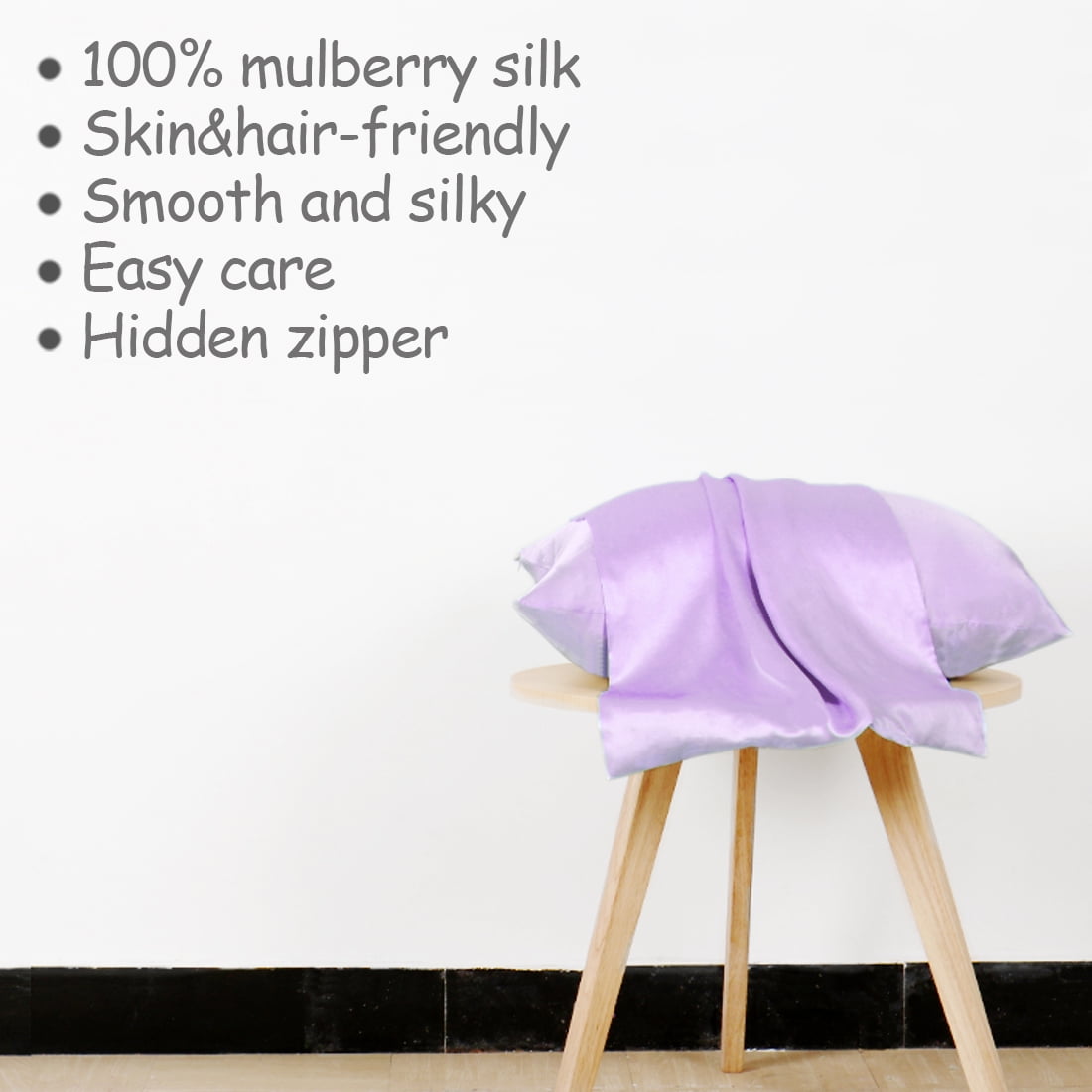 3 Pack 19 Momme Smooth Mulberry Silk Pillow Case Cover, Queen, Light Purple