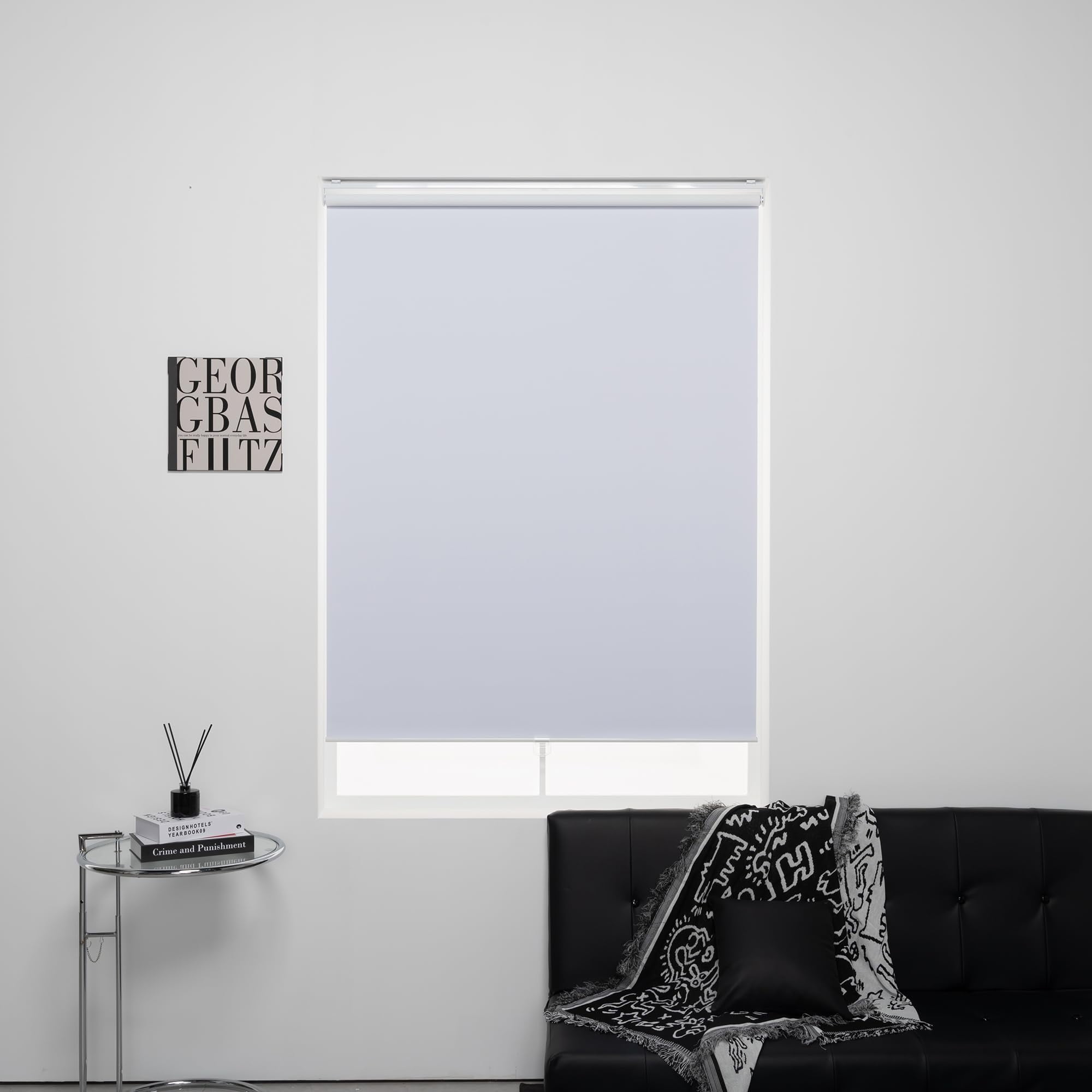 KALYSIE Cordless Roller Shades 100% Blackout Blinds for Windows and Doors, Pull Down Room Darkening Window Shades, Easy to Install for Home and Office, White, Fixed 75 Inches High, 48 Inches Width