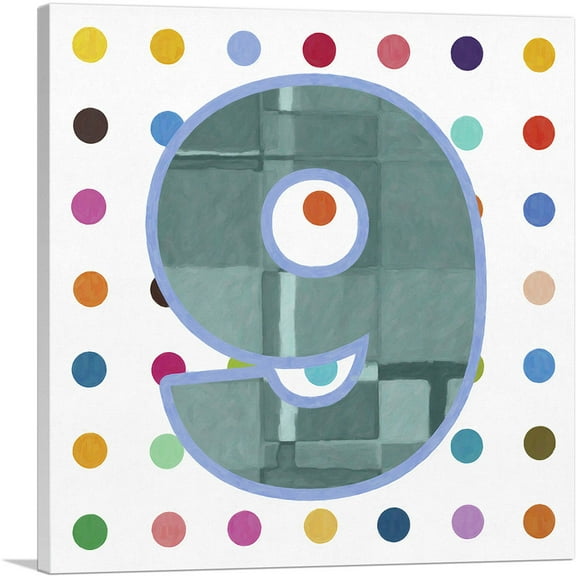 ARTCANVAS Fun Polka Dots Number 9 Nine Numeral Canvas Art Print - Size: 18" x 18" (0.75" Deep)