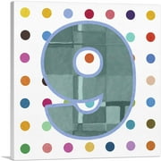 ARTCANVAS Fun Polka Dots Number 9 Nine Numeral Canvas Art Print - Size 12 x 12 1.50 Deep