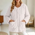 thumbnail image 2 of Women's Floral Textured Bed Jacket Long Sleeve Button Front Lounge wear Coat With Pockets (White M), 2 of 6
