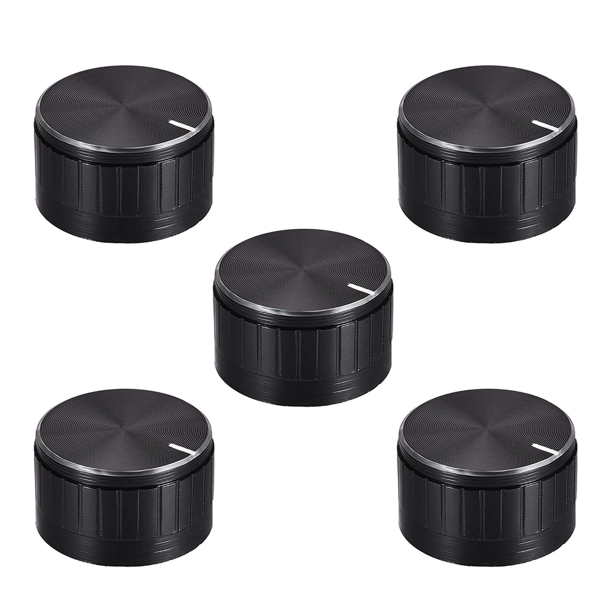 5 pcs Potentiometer Knob Knurled Shaft Black Aluminum Groove Surface