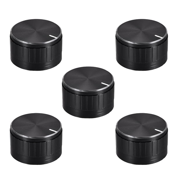 5 piezas de botón de potenciómetro con eje estriado de aluminio negro, superficie ranurada, botón rotativo de 30 mm x 17 mm para control de volumen