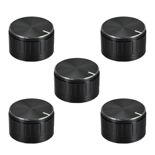 5 piezas de botón de potenciómetro con eje estriado de aluminio negro, superficie ranurada, botón rotativo de 30 mm x 17 mm para control de volumen