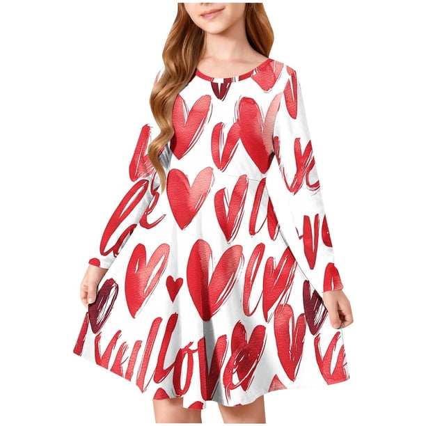 Vestido de manga larga con cuello redondo para niñas, vestido elástico de manga larga, corte A, estilo patinador con volantes, vestido de recital escolar, vestido de manga larga con cuello redondo par