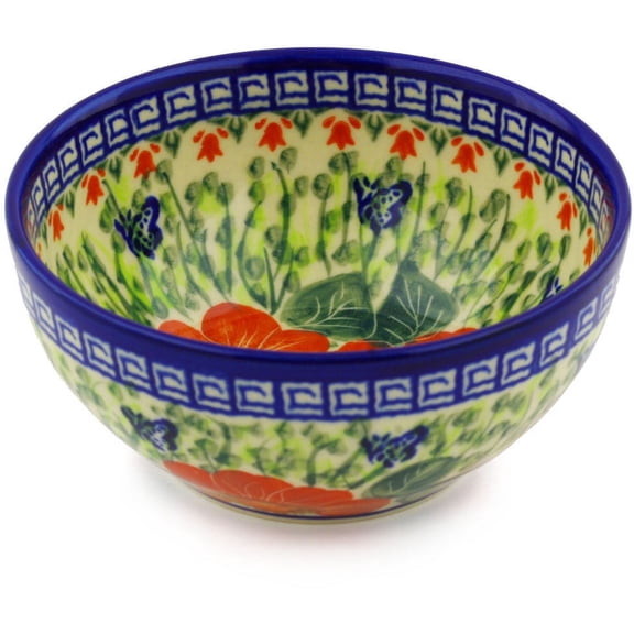 Polish Pottery 6-inch Bowl (Happiness Theme) Signature UNIKAT Hand Painted in Boleslawiec, Poland Certificate of Authenticity