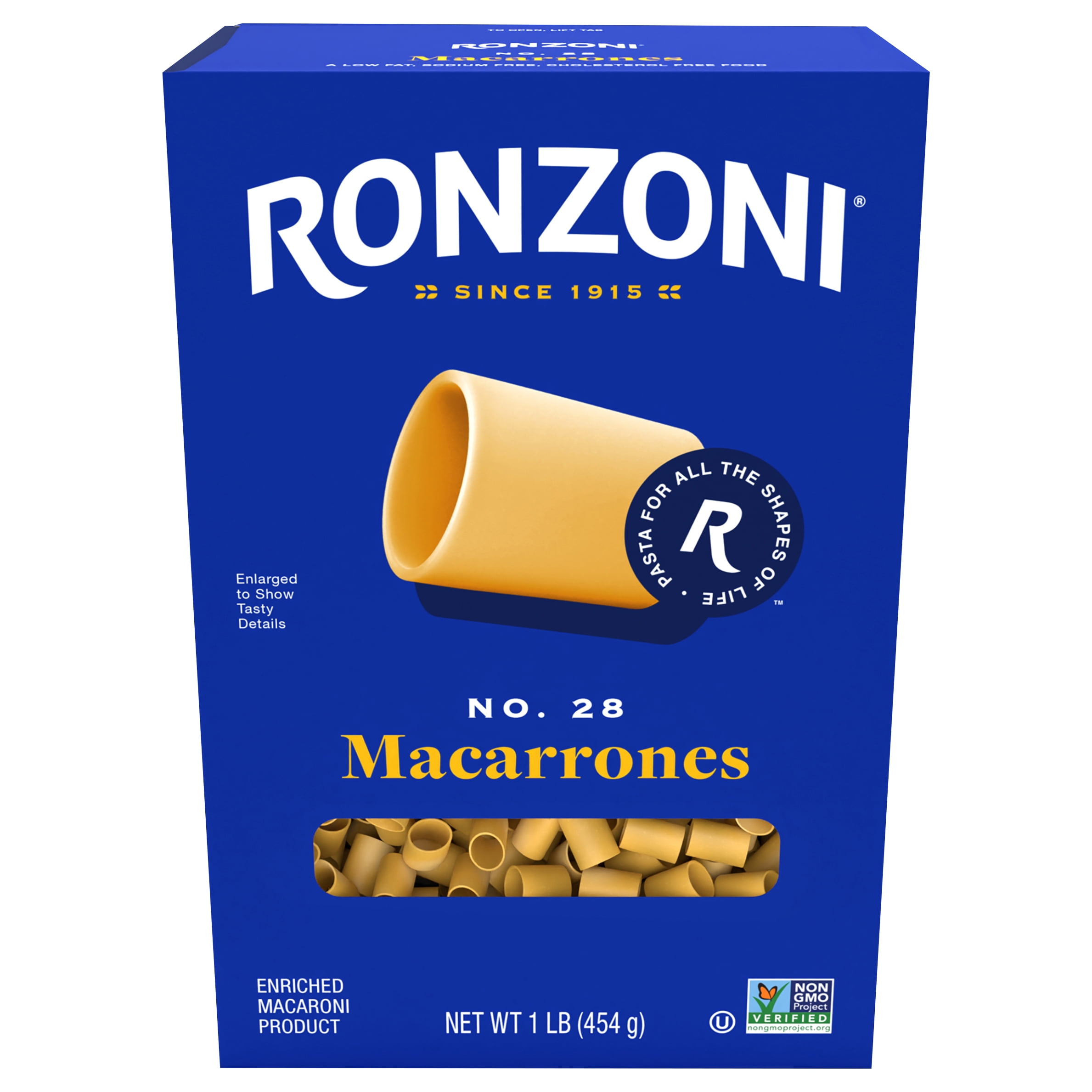 Ronzoni Macarrones No. 28 Pasta, 16 oz, Shelf Stable, Cardboard Box