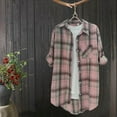 thumbnail image 3 of Hessimy Womens Flannel Shirts Plaid Shacket Jackets Lapel Button Long Sleeve Mid Long Coats Blend Tartan Casual Loose Outwear(Z01-Pink,M）, 3 of 3