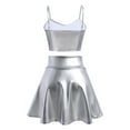 thumbnail image 3 of Women's 2Piece Metallic Outfit Shiny Off Shoulder Crop Top + Silver Mini Skirt Dress Alien Costume Rave Clubwear M Silver - Cami, 3 of 8