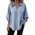 thumbnail image 2 of Warop Women's Solid Loose Fit V Neck 3/4 Sleeve Top Casual Lightweight Pullover Blouse Tunic for Daily Office Wear, 2 of 9