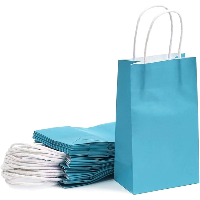 Paquete de 20 bolsas de regalo de papel Kraft azul, recuerdo de fiesta, bolsas de compras con asas Adepaton HQ-444