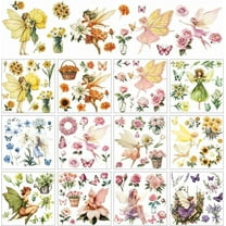 12 Sheets Flower Fairy Rub on Transfers for Crafts Colorful Fantasy Fairy Rub on Transfer Stickers PVC Rub on Decal for DIY Home Furniture Window Wood 14x14cm