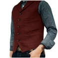 thumbnail image 2 of KeShDi Vest for Men V Neck Solid Color Belt Pocket Five Button Casual Vintage Waistcoat Wine M, 2 of 7