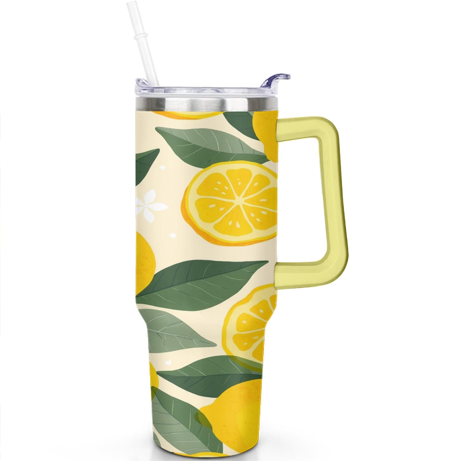 40 oz Lemon Tumbler with Handle Double Wall Vacuum Insulation Water Bottle Gift for Women Men