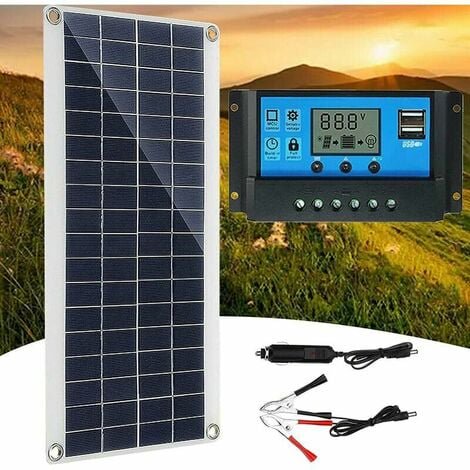 Panel solar de 300 W, 12 V, kit de panel solar, kit de cargador de batería con controlador de carga solar de 60 A para autocaravana, yate, exterior, jardín, iluminación Cisea zhuoxuan