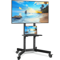 RTVR Modern Rolling TV Stand Cart with Wheels for TVs up to 85 inch, Black Swivel Mount Home Mobile Base