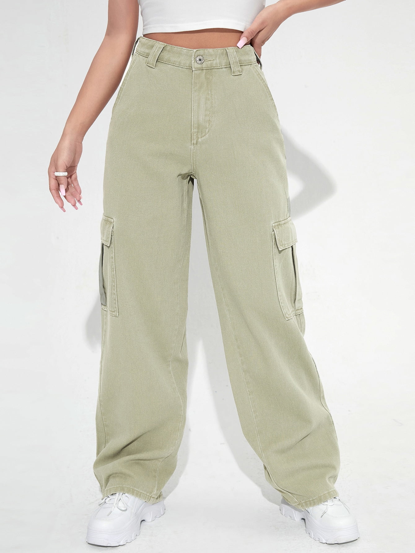 Women's High Waist Flap Pocket Cargo 