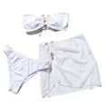 thumbnail image 2 of PWPSG Metal Accent Bandeau Bikini Three Piece Swimsuit with Matching Sheer Skirt Cover Up White L, 2 of 8