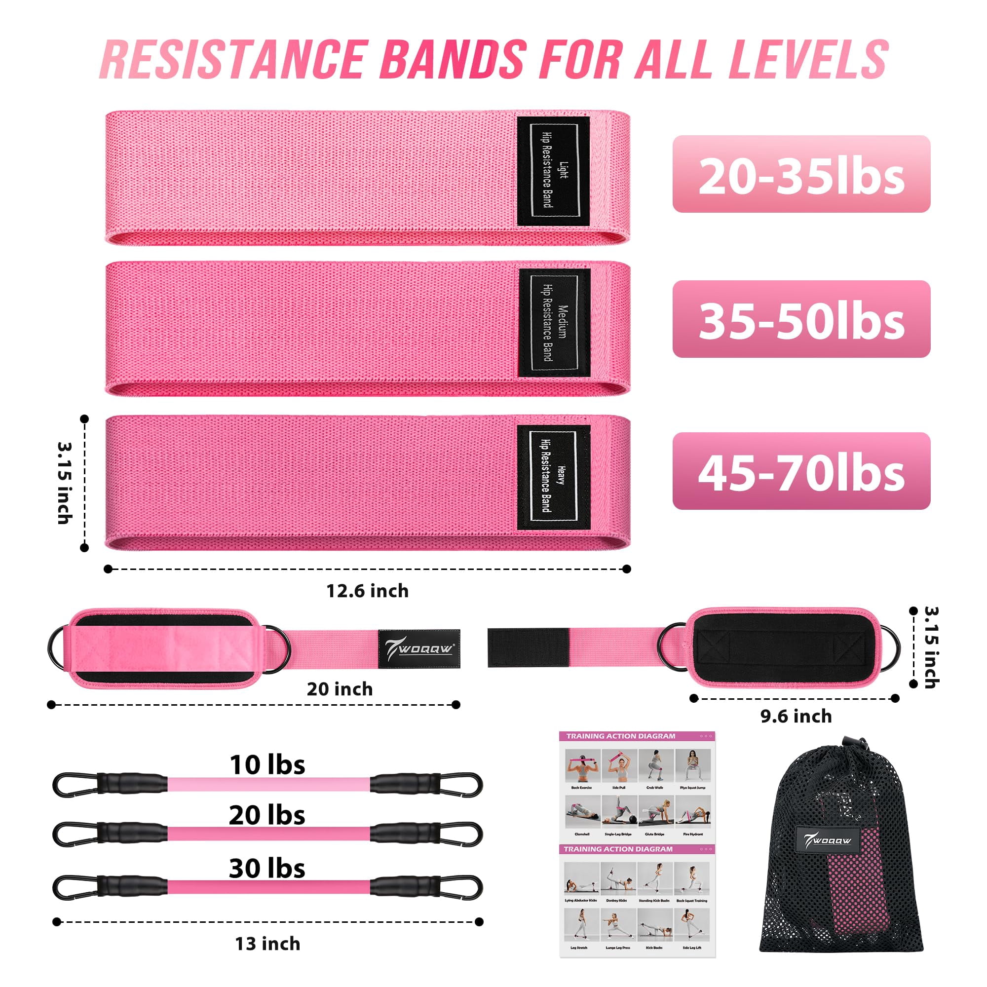 Resistance Bands Set - Ankle Resistance Bands with Cuffs for Legs & Glute Workout, Fabric Booty Bands for Women, Home Gym Exercise Equipment for Hip, Pilates, Fitness, Yoga, Physical Therapy