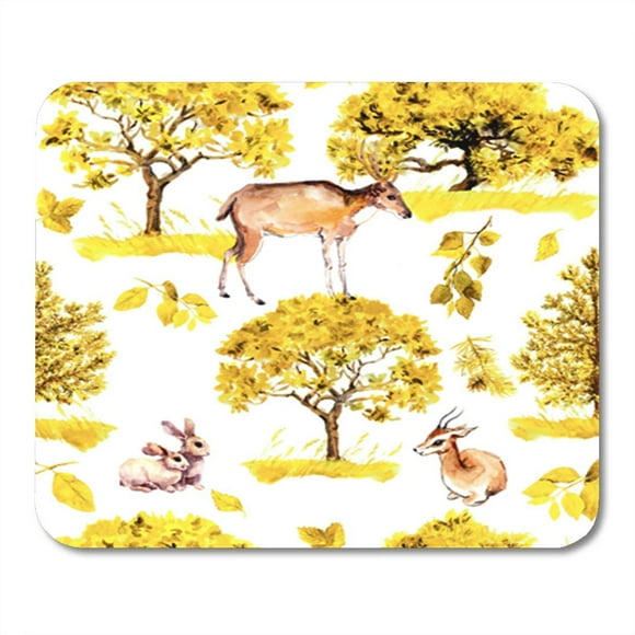 POGLIP Yellow Autumn Park Forest Pattern with Trees and Deer Mousepad Mouse Pad Mouse Mat 9x10 inch