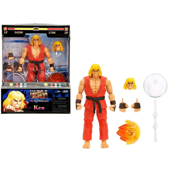 Ken 6" Moveable Figure with Accessories and Alternate Head and Hands "Ultra Street Fighter II: The Final Challengers" (2017) Video Game Model by Jada