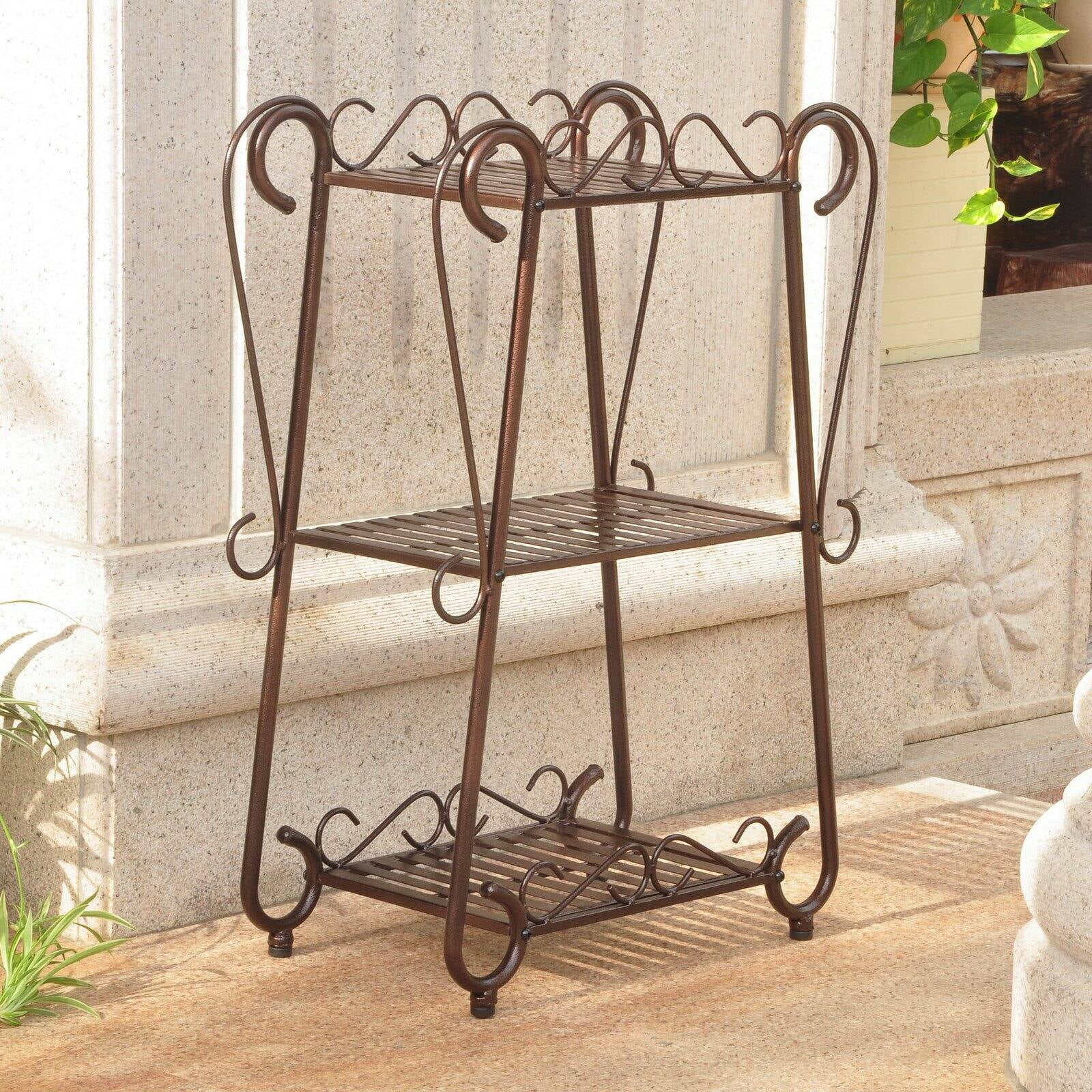 International Caravan Santa Fe Iron Nailhead 3-Tier Plant/Utility Shelf International Caravan Santa Fe Iron Nailhead 3-Tier Plant/Utility Shelf