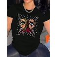 thumbnail image 2 of Women'S Casual Crew Neck T-Shirt with Geometric Love Cartoon Print, Polyester Knit Fabric, Medium Stretch, All-Season Short Sleeve Tee, Comfortable Summer Top, 2 of 8
