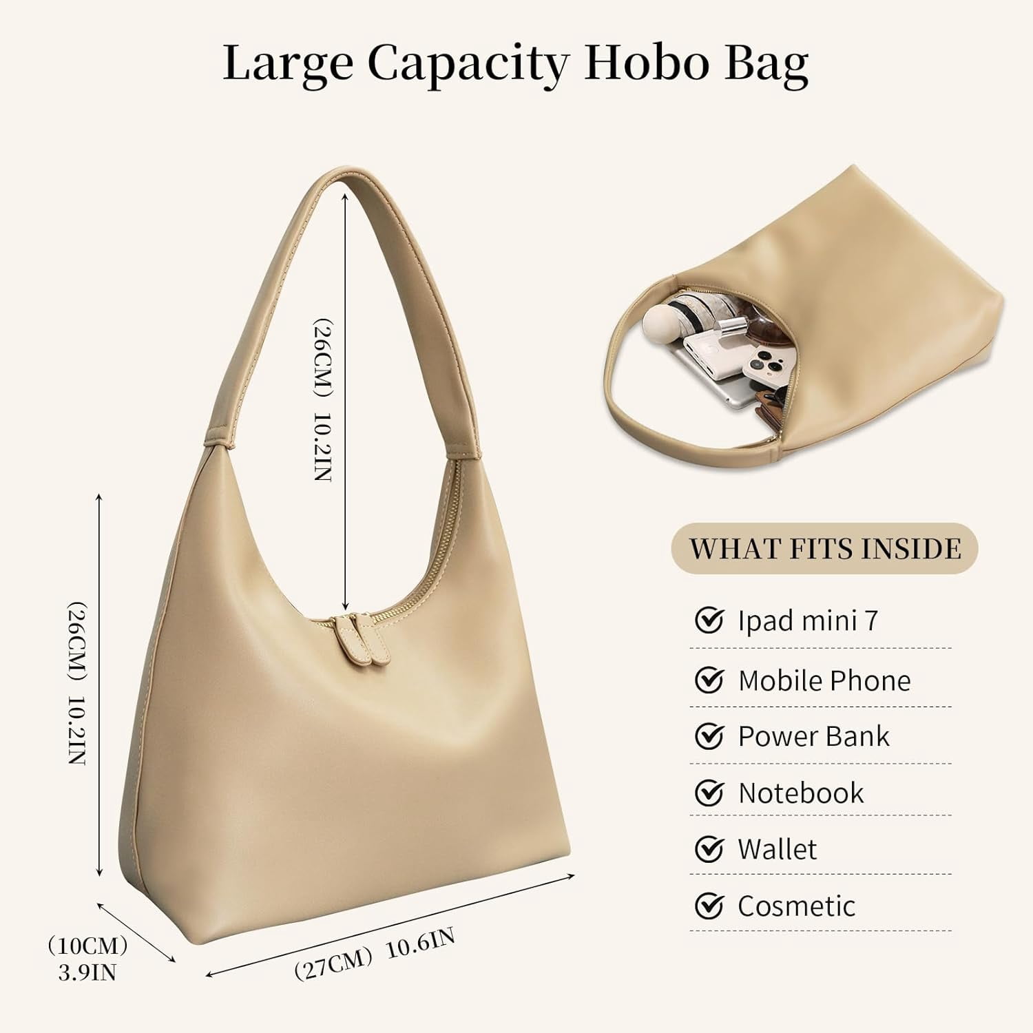 Kwuty Leather Hobo Bag Small Shoulder Purses for Women Slouchy Tote Handbag Vegan Leather Crescent Bag