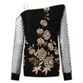 thumbnail image 5 of Mujeres moda manga larga camisas casuales fuera del hombro pulóver blusas Pompotops FGAJ20372, 5 of 5